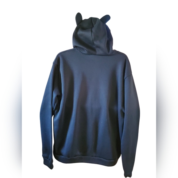 Black Hoodie with Cat Graphic and Fleece Texture With Ears On The Hood XL - Picture 2 of 5
